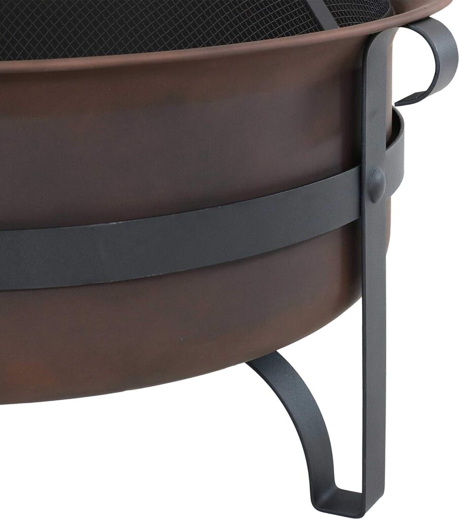 Sunnydaze 29-Inch Bronze Cauldron Wood-Burning Fire Pit Bowl - Includes Portable Poker and Spark Screen