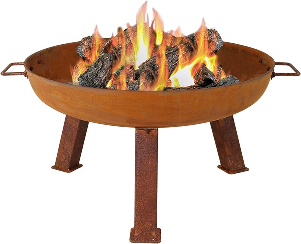 Sunnydaze 34-Inch Rustic Cast Iron Outdoor Raised Fire Pit Bowl with Handles - Steel Finish
