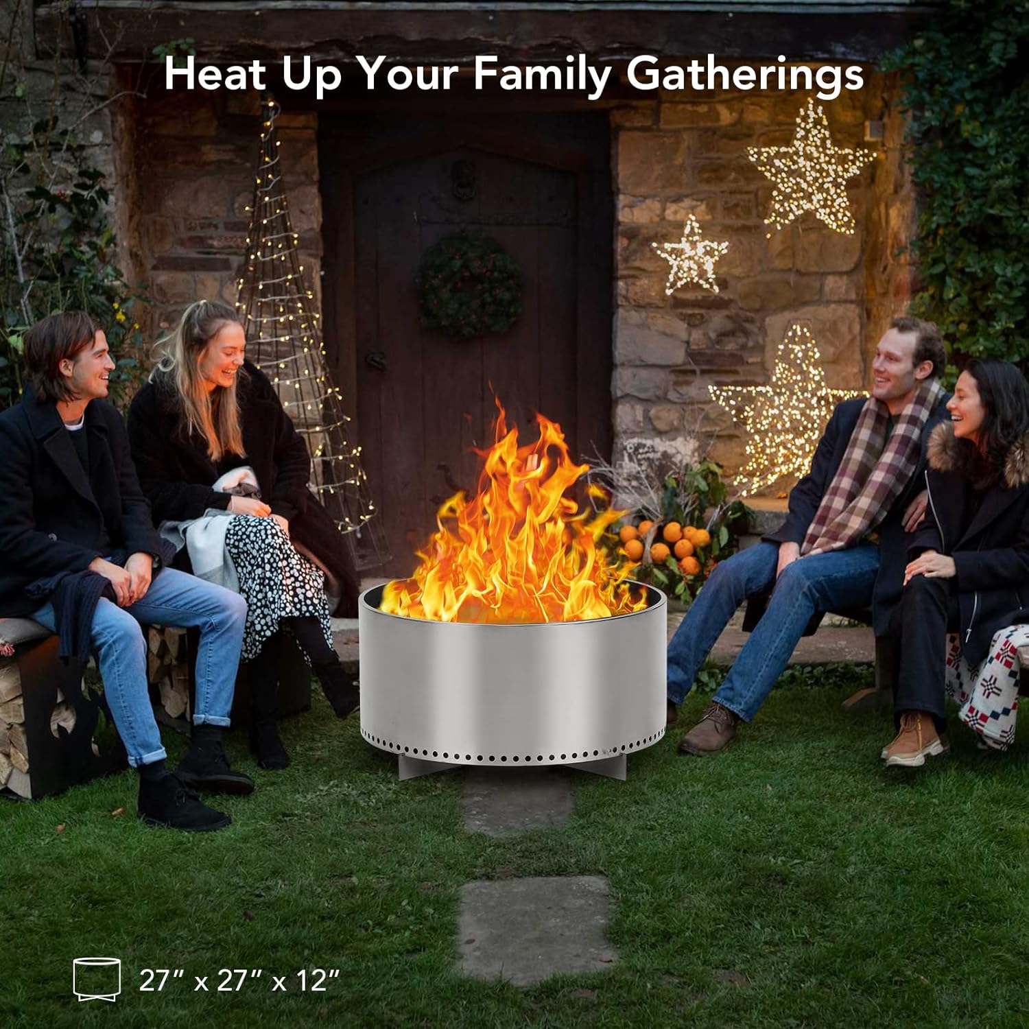 27 Smokeless Fire Pit with Air Switch, Wood Burning Portable Stainless Steel Outdoor Firepit with Removable Stand and Ash Pan, Ideal for Camping for Backyard Patio and Picnic， H: 11.5 in, 26.9 lbs…