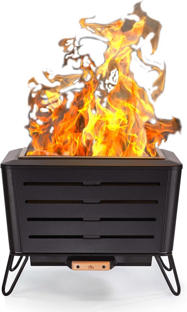 TIKI Brand Retreat Smokeless Fire Pit Rectangular Wood Burning Outdoor, Durable Stainless Steel, Great for Small Spaces, Camping, Tailgating, Pack, Modern, Removable Ash Pan, 14.5x21.5x16.7 Black