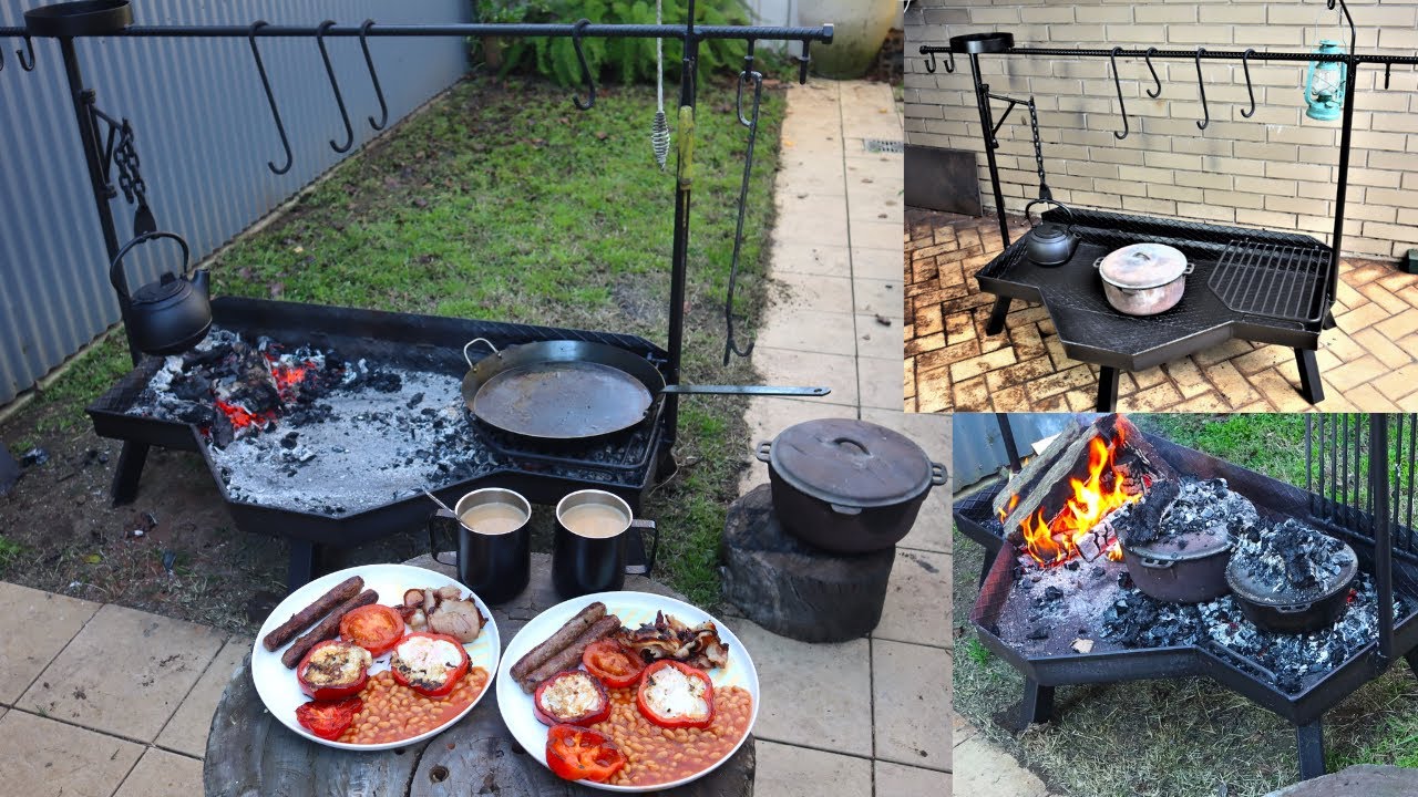 Cooking Breakfast on the Metal Outdoor Fire pit I made on this channel.
