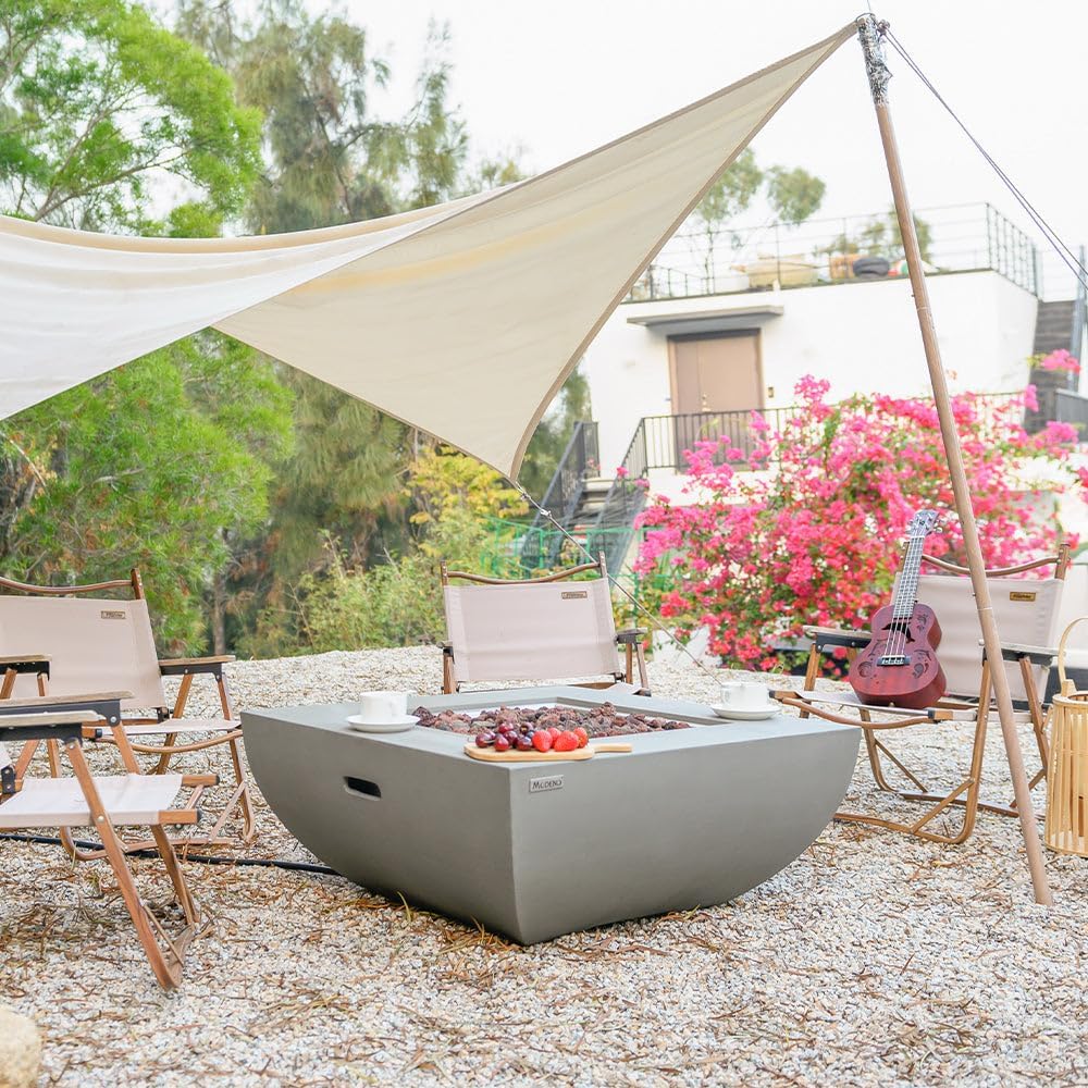 Westport Concrete Fire Pit - 34 x 34 Modern Fire Pit  Outdoor Fireplace Includes Lava Rocks for Garden, Deck  Indoor Heating