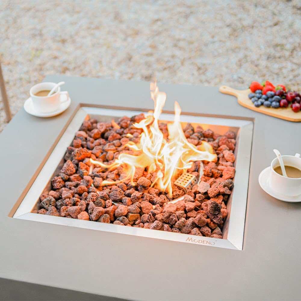 Westport Concrete Fire Pit - 34 x 34 Modern Fire Pit  Outdoor Fireplace Includes Lava Rocks for Garden, Deck  Indoor Heating