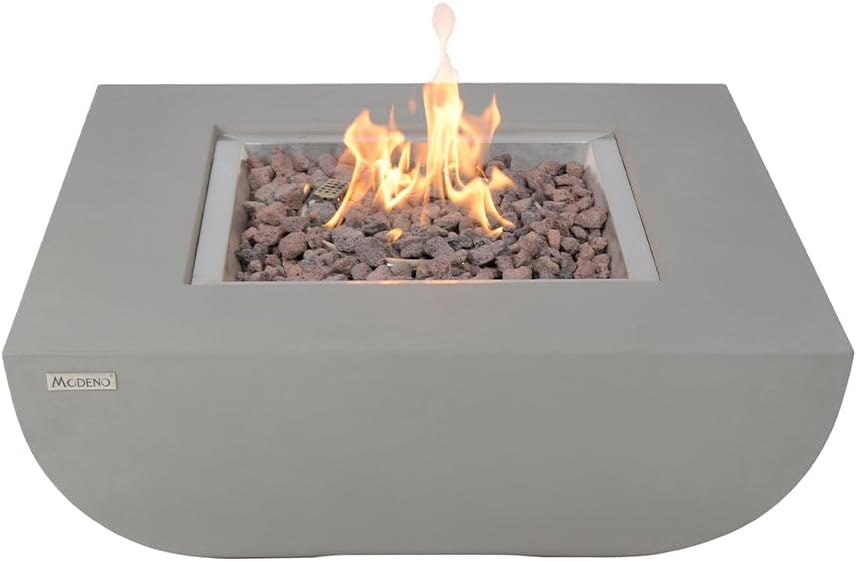 Westport Concrete Fire Pit - 34 x 34 Modern Fire Pit  Outdoor Fireplace Includes Lava Rocks for Garden, Deck  Indoor Heating