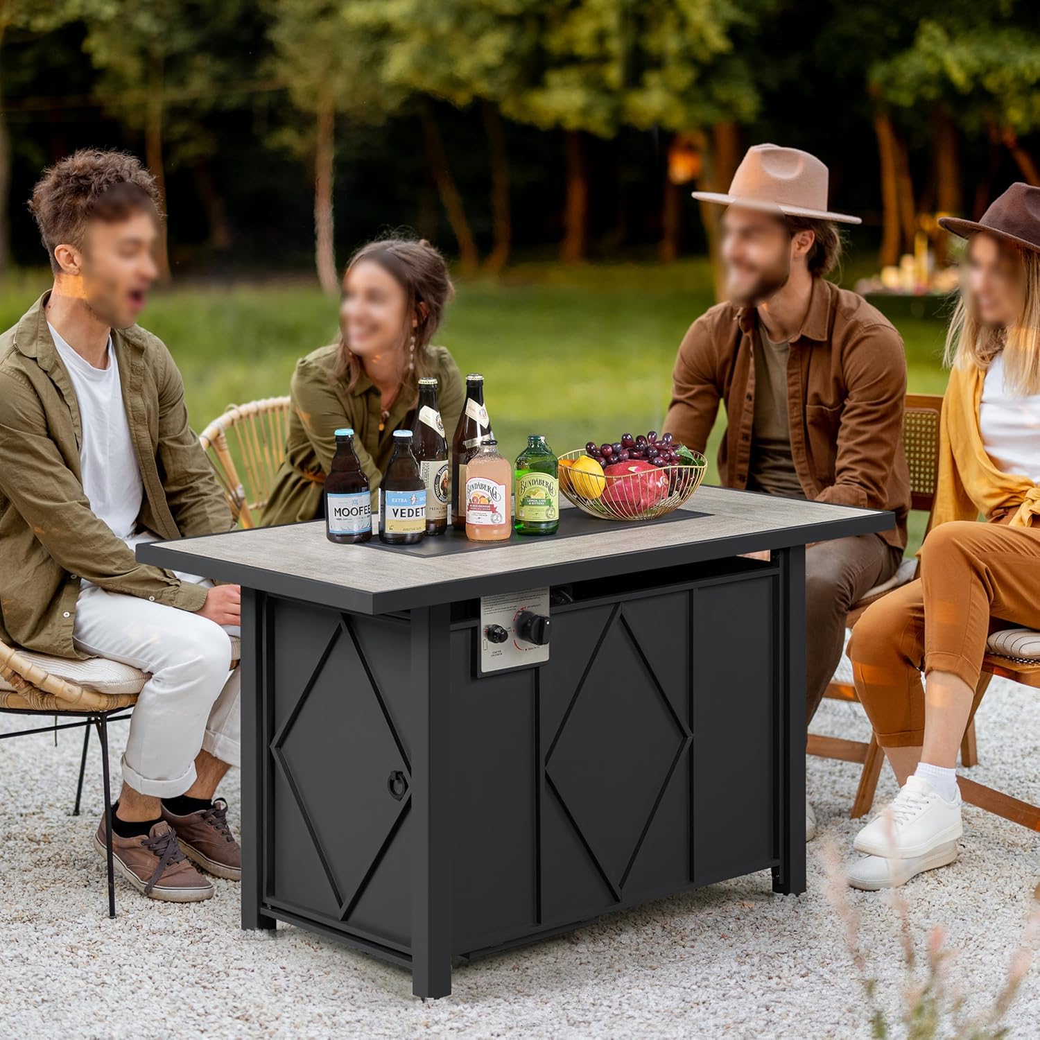 Yaheetech Propane Fire Pit 43 inch Gas Fire Pit Table 50,000 BTU Auto-Ignition 2 in 1 Gas Firepit with Ceramic Tabletop, Steel Base, Glass Fire Stones and Waterproof Cover, CSA Certification