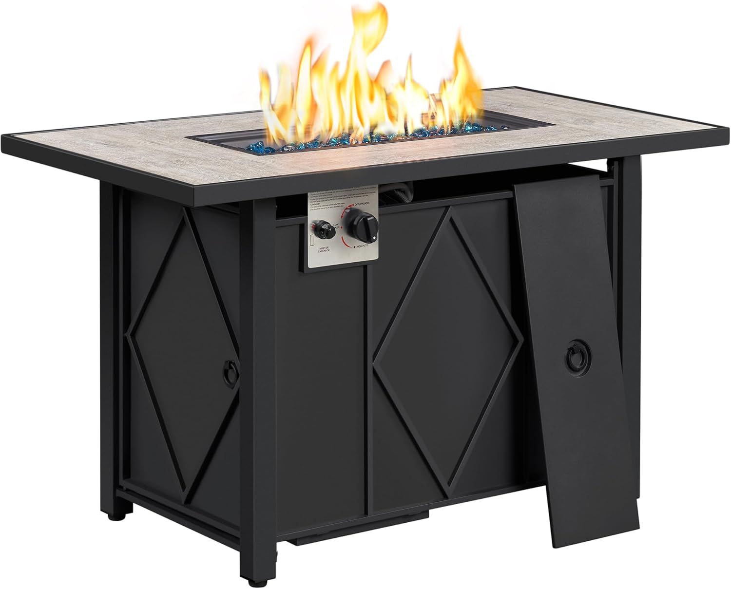 Yaheetech Propane Fire Pit 43 inch Gas Fire Pit Table 50,000 BTU Auto-Ignition 2 in 1 Gas Firepit with Ceramic Tabletop, Steel Base, Glass Fire Stones and Waterproof Cover, CSA Certification