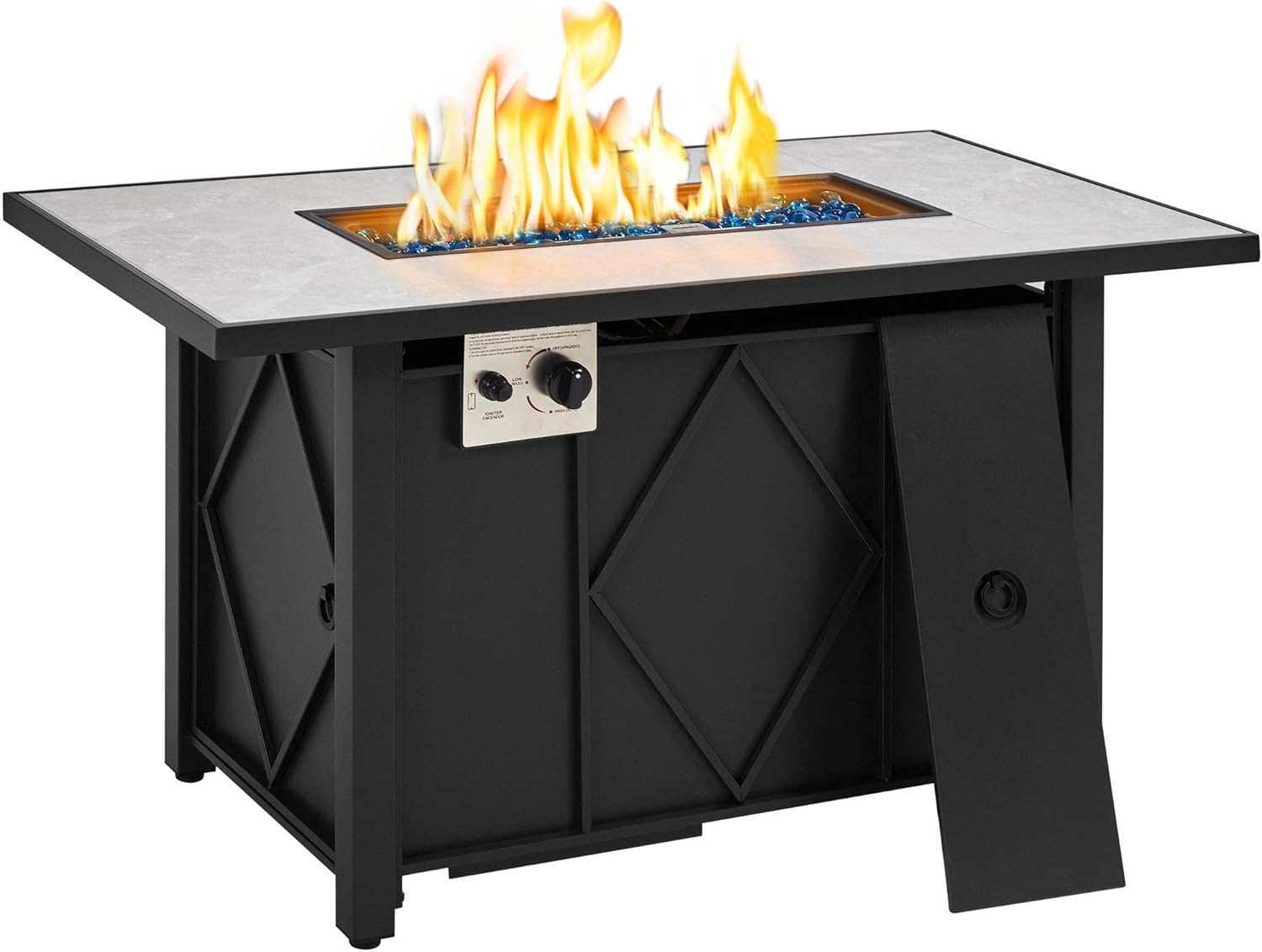Yaheetech Propane Fire Pit 43 inch Gas Fire Pit Table 50,000 BTU Auto-Ignition 2 in 1 Gas Firepit with Ceramic Tabletop, Steel Base, Glass Fire Stones and Waterproof Cover, CSA Certification