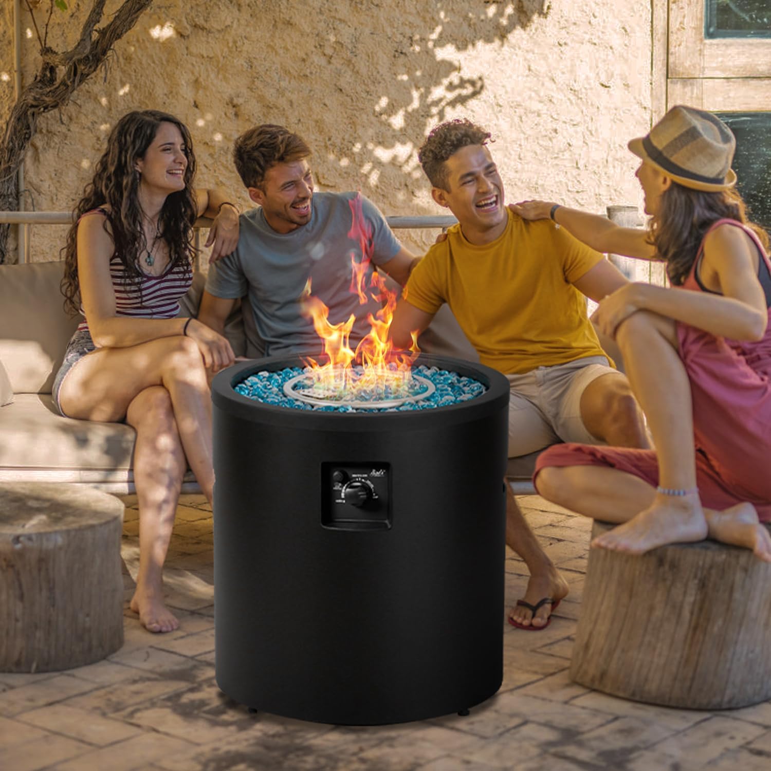 BALI OUTDOORS 23 inch Propane Gas Fire Pits, 50,000 BTU Round Gas Fire Pit with Fire Glass, Column Fire Bowl for Outdoor, Garden, Patio, Backyard BALI OUTDOORS 23 inch Propane Gas Fire Pits, 50,000 BTU Round Gas Fire Pit with Fire Glass, Column Fire Bowl for Outdoor, Garden, Patio, Backyard