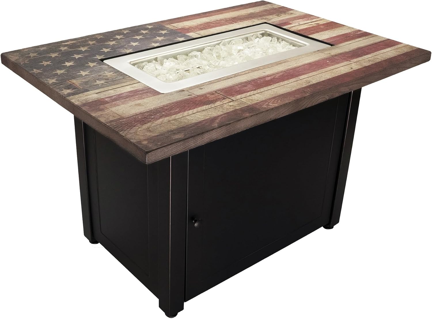 Endless Summer The Americana 40 x 28 Inch Rectangular 40,000 BTU Patio Outdoor LP Gas Fire Pit w/White Fire Glass, American Flag Mantel, and Cover