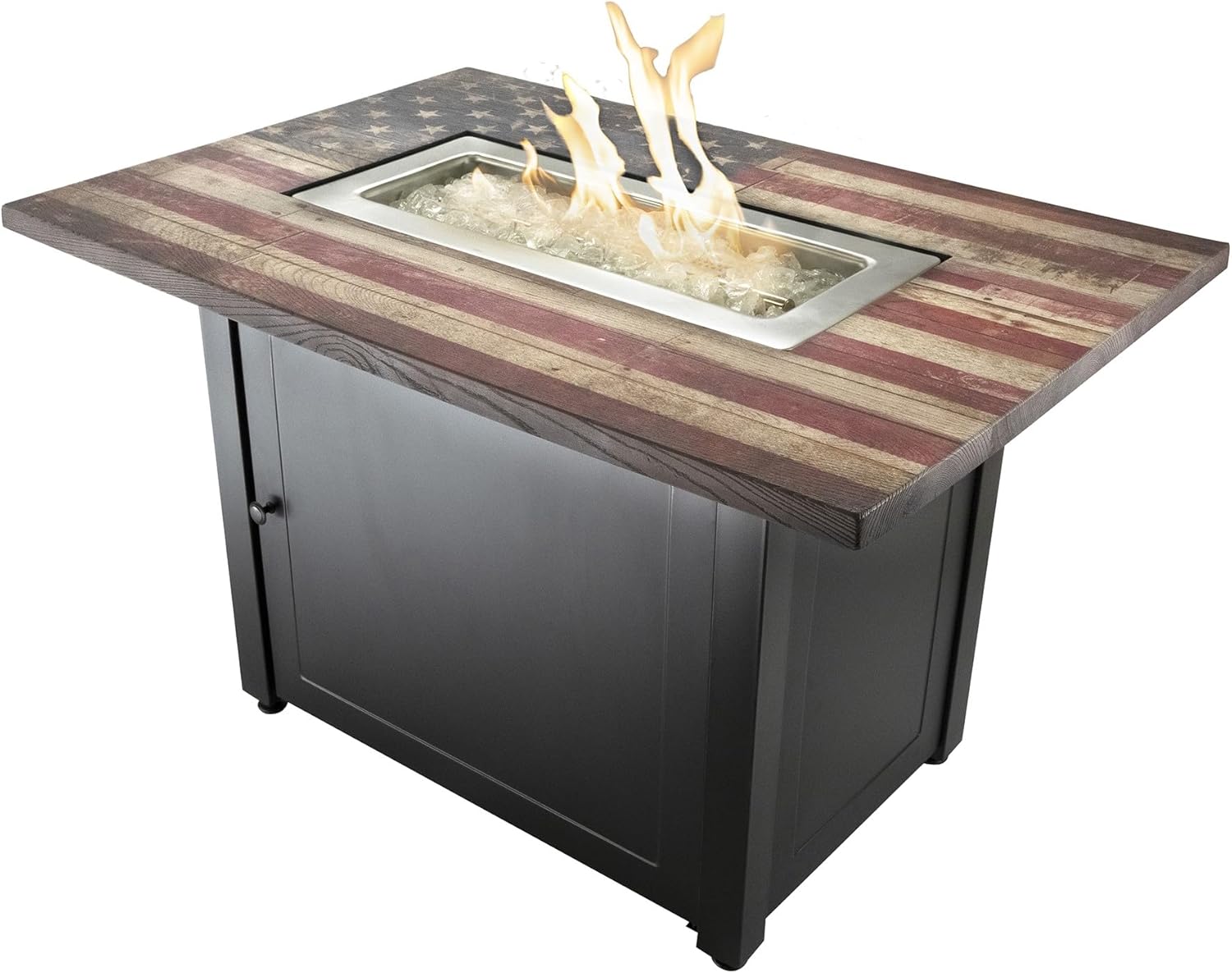 Endless Summer The Americana 40 x 28 Inch Rectangular 40,000 BTU Patio Outdoor LP Gas Fire Pit w/White Fire Glass, American Flag Mantel, and Cover