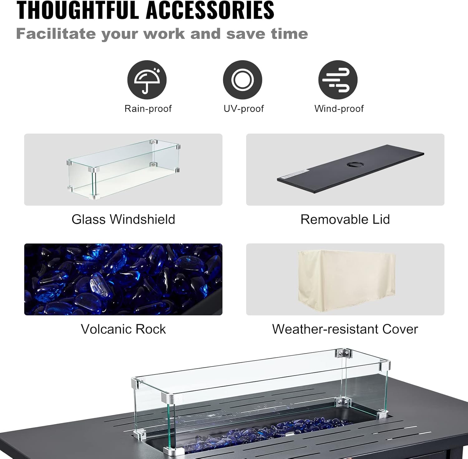 VEVOR Gas Fire Pit Table, 43 In 50000 BTU, Propane Outdoor Wicker Patio fire Pits with Carbon Steel Tabletop, Lava Rock, Glass Wind Guard, Cover, Add Warmth to Gathering on Garden Backyard, CSA Listed VEVOR Gas Fire Pit Table, 43 In 50000 BTU, Propane Outdoor Wicker Patio fire Pits with Carbon Steel Tabletop, Lava Rock, Glass Wind Guard, Cover, Add Warmth to Gathering on Garden Backyard, CSA Listed