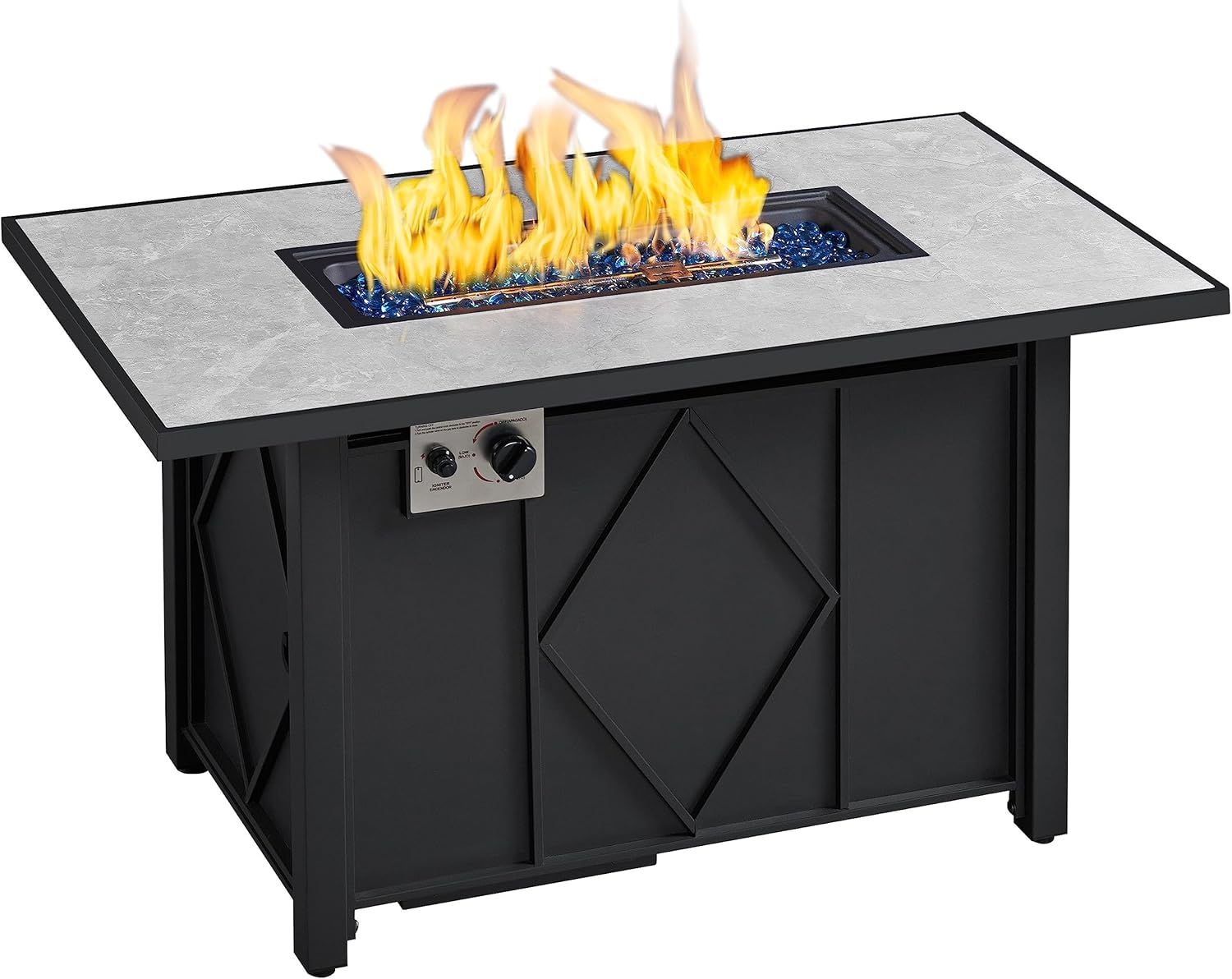 Yaheetech 43 Inch 50,000 BTU Gas Fire Pit with Ceramic Tabletop and  Steel Base for Outdoor/Patio/Party/Bonfire, Rectangle Propane Fire Pit Table with Rain Cover for Outside Heating, Black Yaheetech 43 Inch 50,000 BTU Gas Fire Pit with Ceramic Tabletop and  Steel Base for Outdoor/Patio/Party/Bonfire, Rectangle Propane Fire Pit Table with Rain Cover for Outside Heating, Black